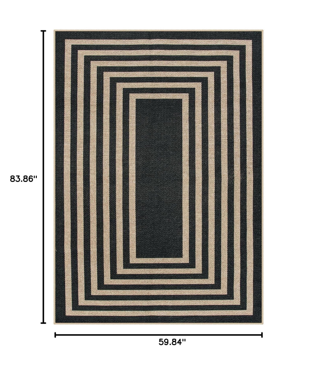 Modern Geometric Easy Jute Outdoor Rug (5' x 7' (Rectangular) / Black/Nature Border)