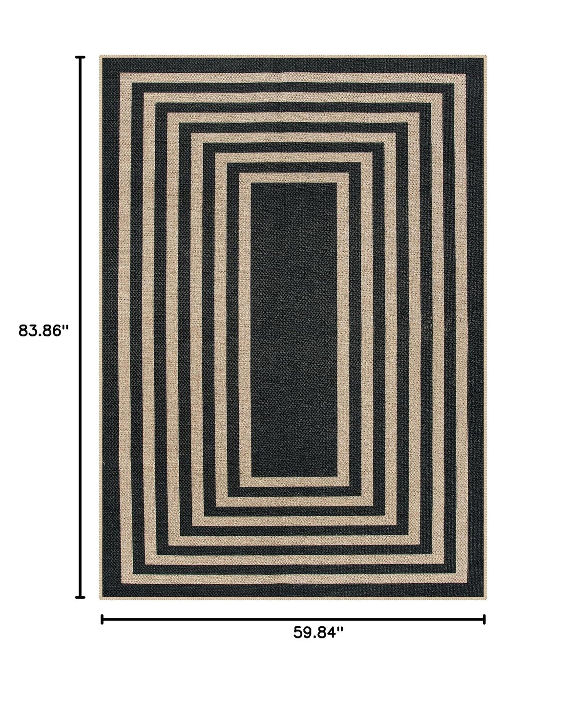 Modern Geometric Easy Jute Outdoor Rug (5' x 7' (Rectangular) / Black/Nature Border)