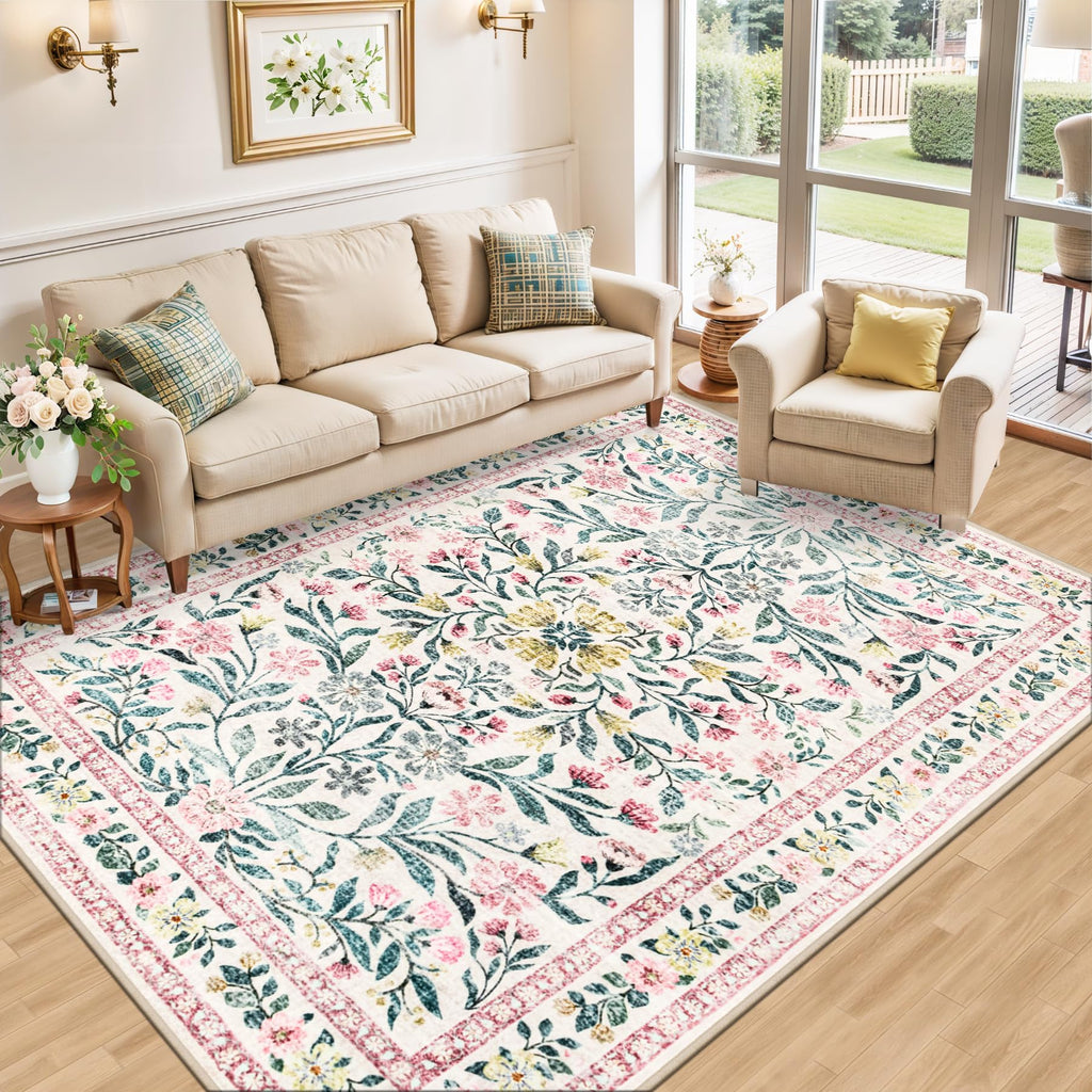 6x9 Area Rug Living Room (Pink/Green / 6' x 9' (Rectangular))