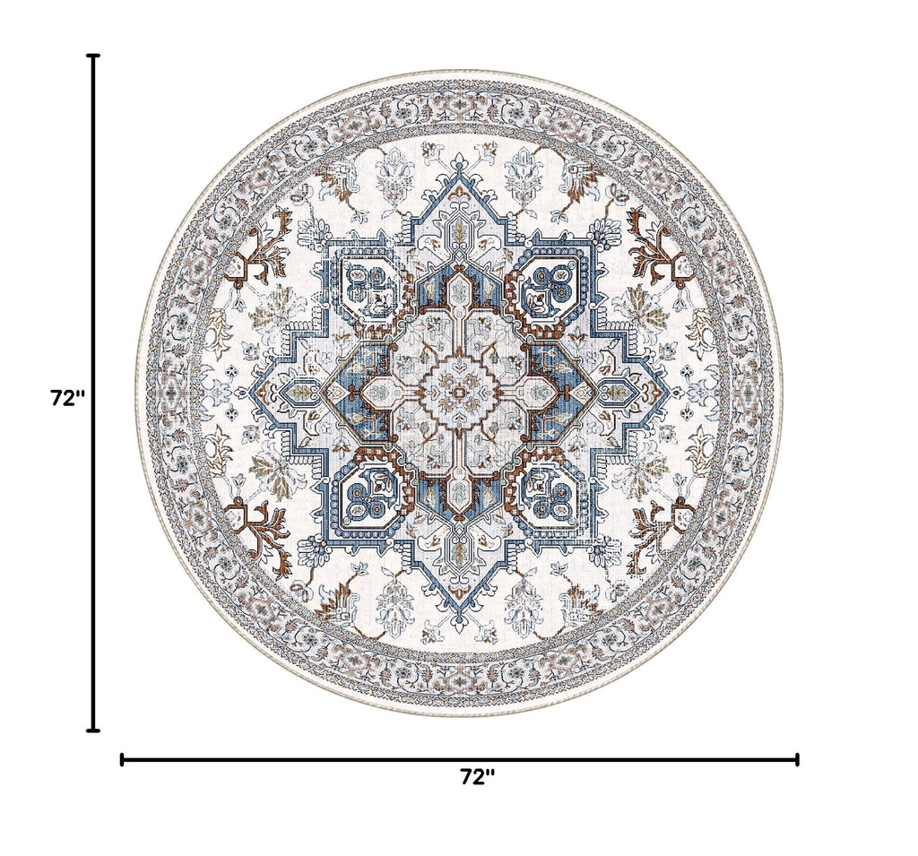 Soft Area Rugs 6' (6' (Round) / Cream White & Blue)