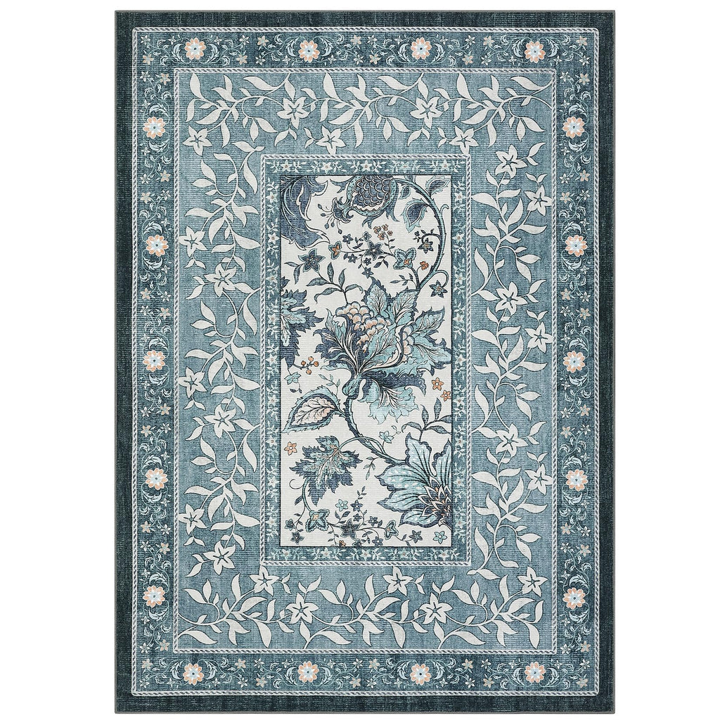 Provence Botanical Grove 4x6 Rug Vintage Cottagecore Retro Blue 4 x 6 Area Rug for Bedroom Living Room Nursery Kitchen Entryway Indoor Mat (Oriental Misty Blue / 4' x 6' (Rectangular))
