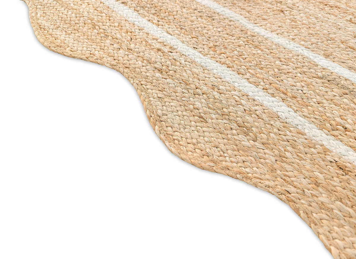 Wave Scalloped Natural Jute Rug Boho Entryway Runner Farmhouse (Off White / 2'x10' (Runner))
