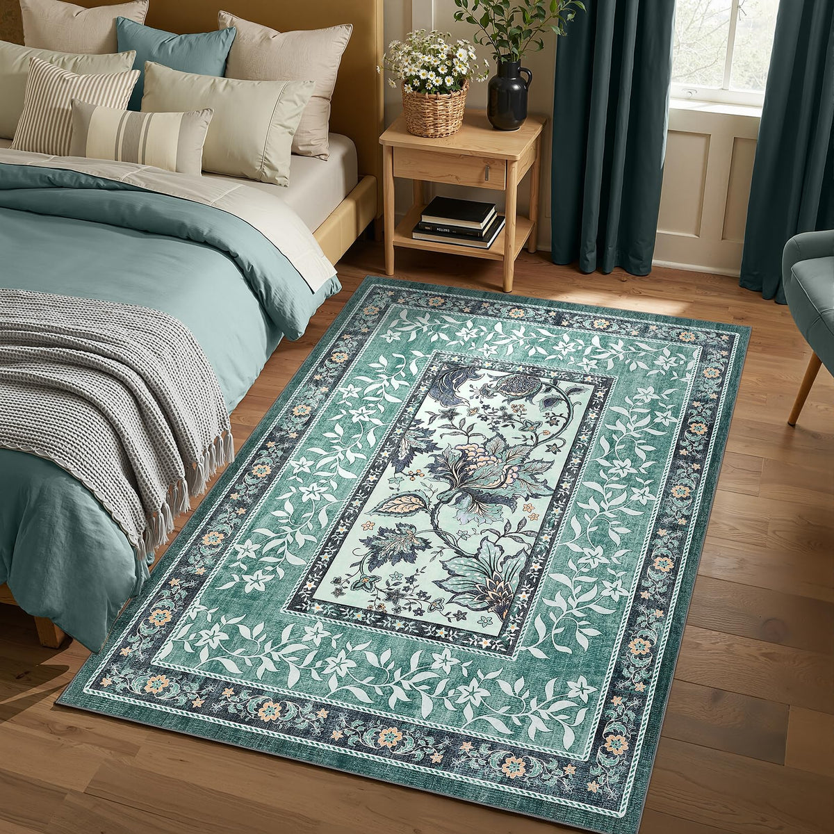 Teal 2x3 Door Mat Indoor Rugs for Entryway Provence Small Botanical Grove Cottage core Washable Non (Teal / 2' x 3' (Rectangular))