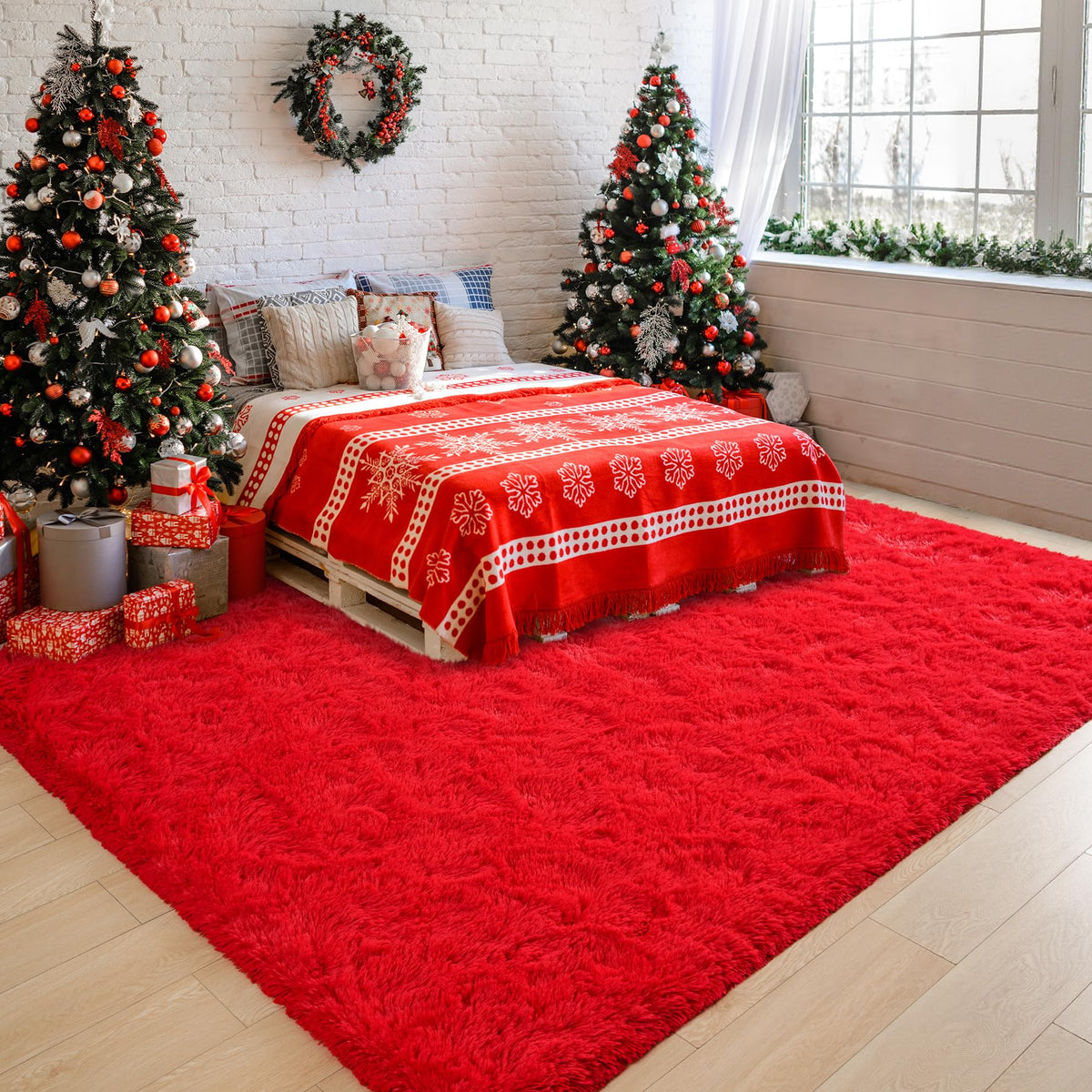 Soft Area Rugs for Bedroom Living Room Plush Fluffy Rug8x10 (Red / 8' x 10' (Rectangular))