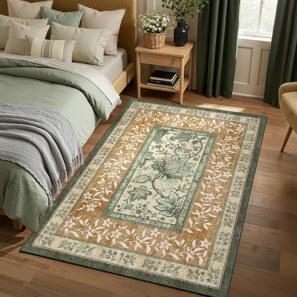 Terracotta Olive Sage Green Washable 6x9 Area Rugs (Terracotta / Olive Sage Green / 6' x 9' (Rectangular))