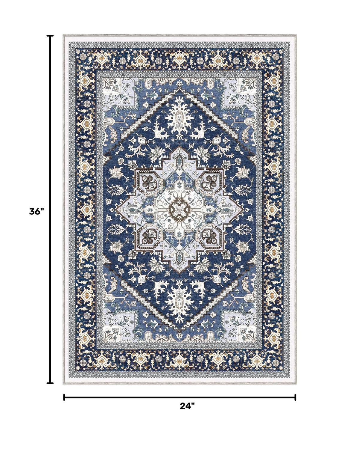Soft Area Rugs 2x3 (2' x 3' (Rectangular) / Blue & Gold)