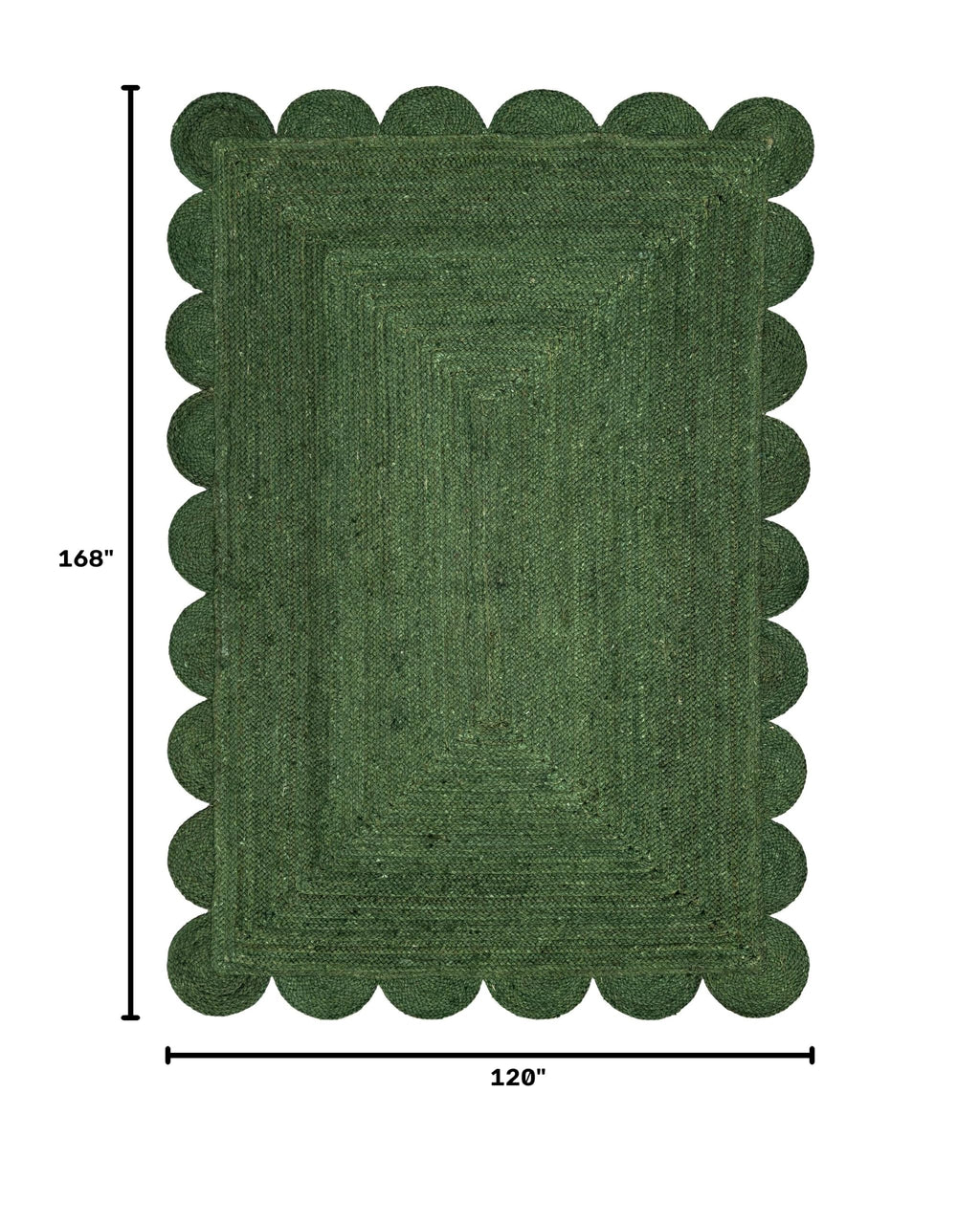 Scallop Jute Area Rug Boho Jute Rug Scalloped Coastal Rug (Palm Green / 10'x14' (Rectangular))