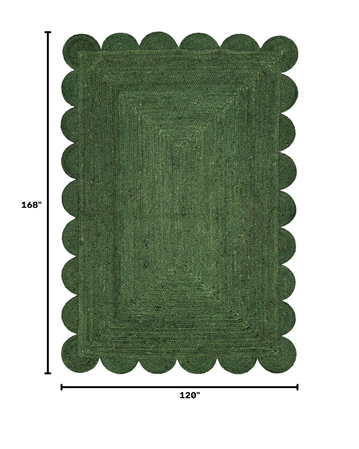 Scallop Jute Area Rug Boho Jute Rug Scalloped Coastal Rug (Palm Green / 10'x14' (Rectangular))