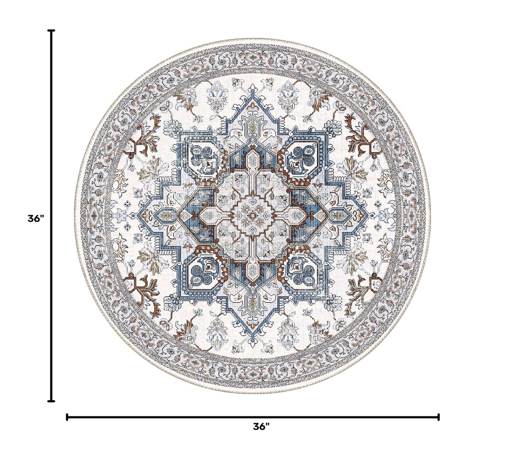 Soft Area Rugs 3' (3' (Round) / Cream White & Blue)