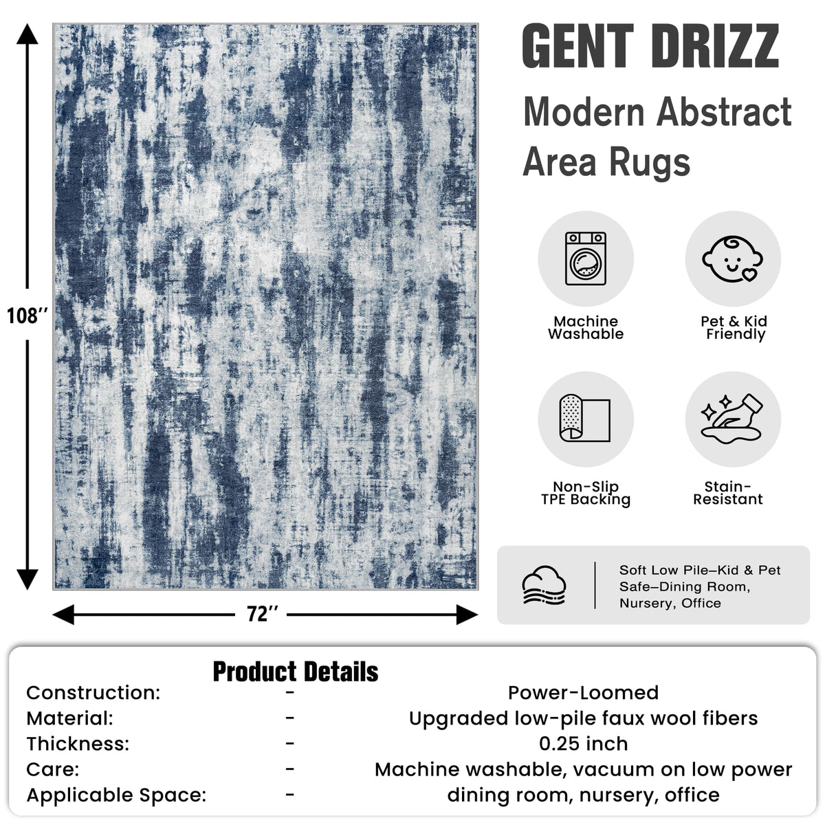 6x9 Area Rugs for Living Room (Blue Grey / 6' x 9' (Rectangular))