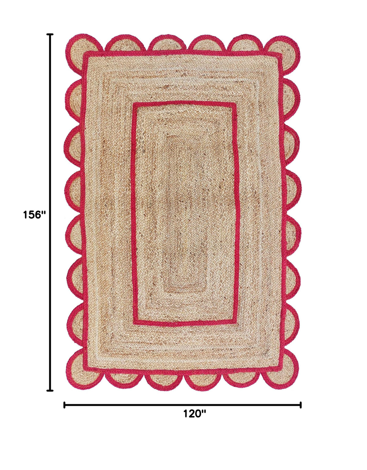 Scallop Pattern Jute Bohemian Area Rug (10'x13' (Rectangular) / Pink)