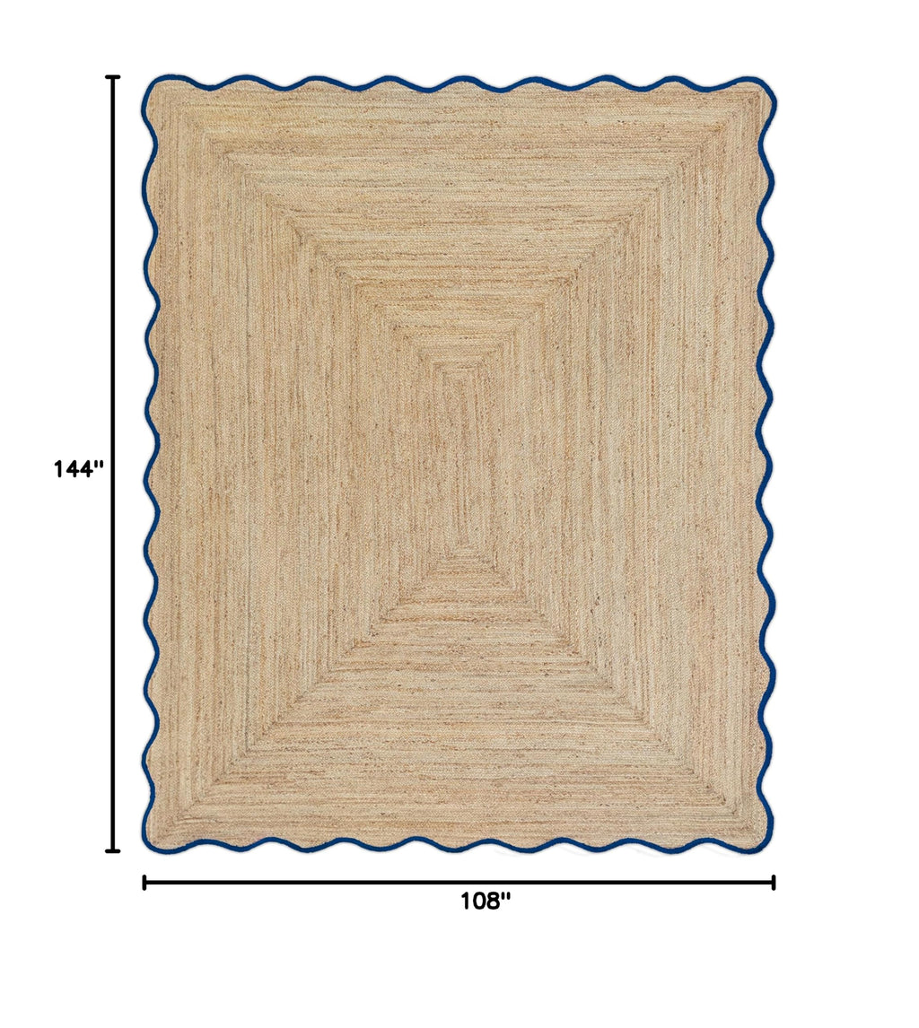 Wave Scalloped Natural Jute Boho Braided Area Rug (Navy / 9'x12' (Rectangular))