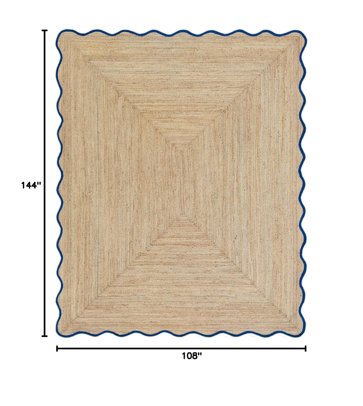 Wave Scalloped Natural Jute Boho Braided Area Rug (Navy / 9'x12' (Rectangular))