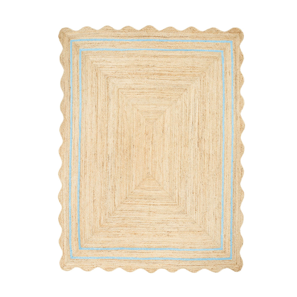 Wave Scalloped Jute Runner Handwoven Hallway Runner Sky Blue 2'x8' (2'x8' / Sky Blue)