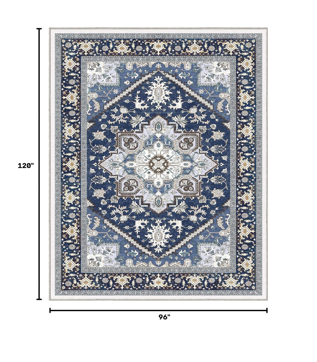 Soft Area Rugs 8x10 (8' x 10' (Rectangular) / Blue & Gold)