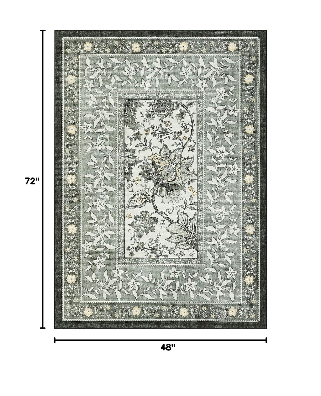 Provence Botanical Grove 4x6 Rug Vintage Cottagecore Soft Gray Fog Green 4x6 Washable Rug for Bedroom Living Room Nursery Kitchen Entryway Indoor Mat (Provence Fog / 4' x 6' (Rectangular))