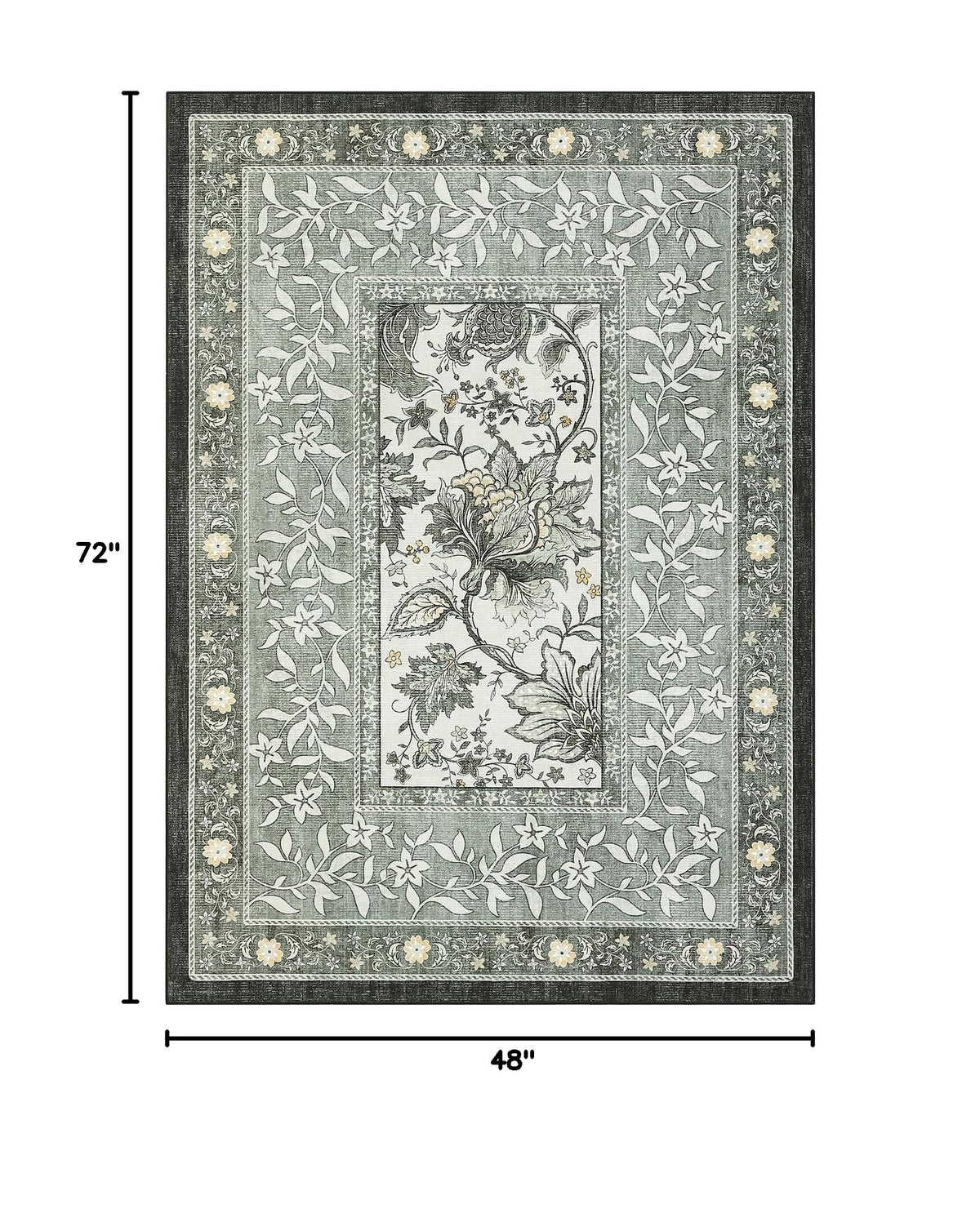 Provence Botanical Grove 4x6 Rug Vintage Cottagecore Soft Gray Fog Green 4x6 Washable Rug for Bedroom Living Room Nursery Kitchen Entryway Indoor Mat (Provence Fog / 4' x 6' (Rectangular))