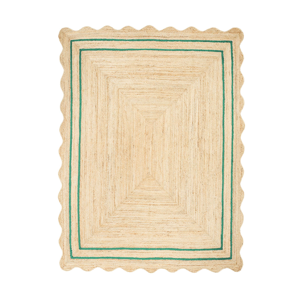 Wave Scalloped Jute Runner Handwoven Hallway Runner 2'6"x6'Emerald Green (2'6"x6' / Emerald Green)