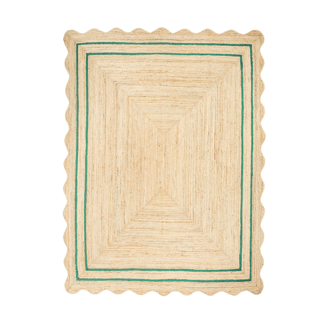 Wave Scalloped Jute Runner Handwoven Hallway Runner Green 2'x6' (2'x6' / Emerald Green)