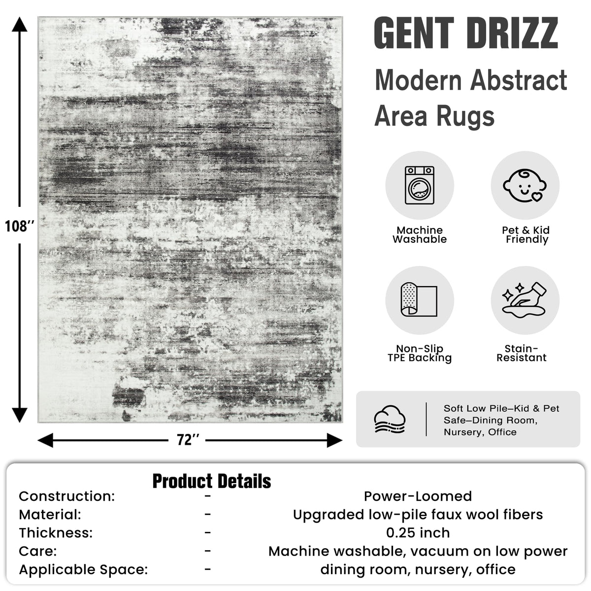 6x9 Area Rugs for Living Room (Black/Grey / 6' x 9' (Rectangular))