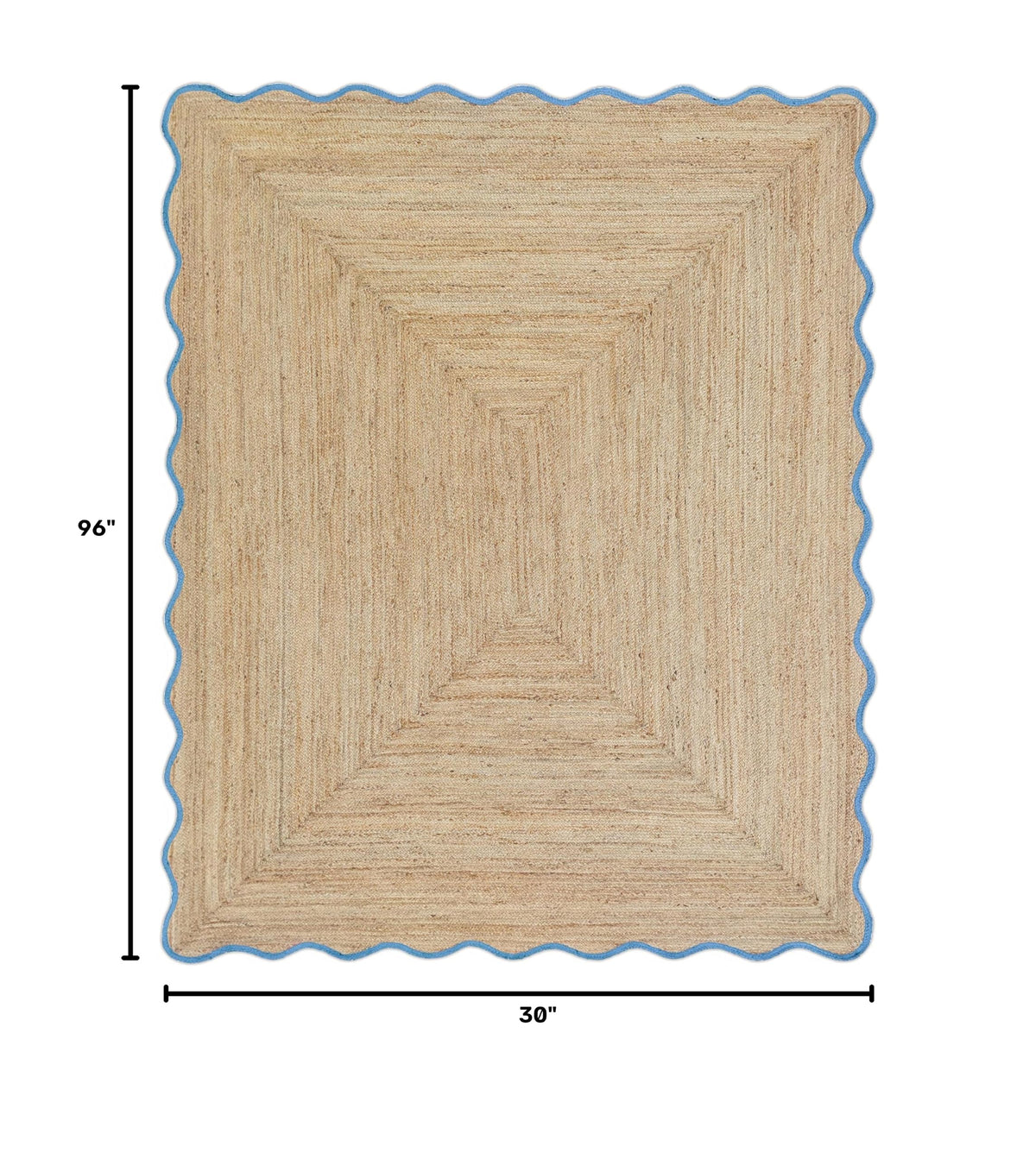 Wave Scalloped Natural Jute Runner Rug Boho Jute Rug Hallway Entryway Runner Rug (Sky Blue / 2'6"x8' (Runner))
