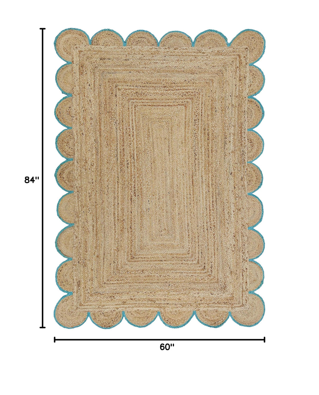 Scalloped Natural Jute Area Rug (5'x7' (Rectangular) / Teal)