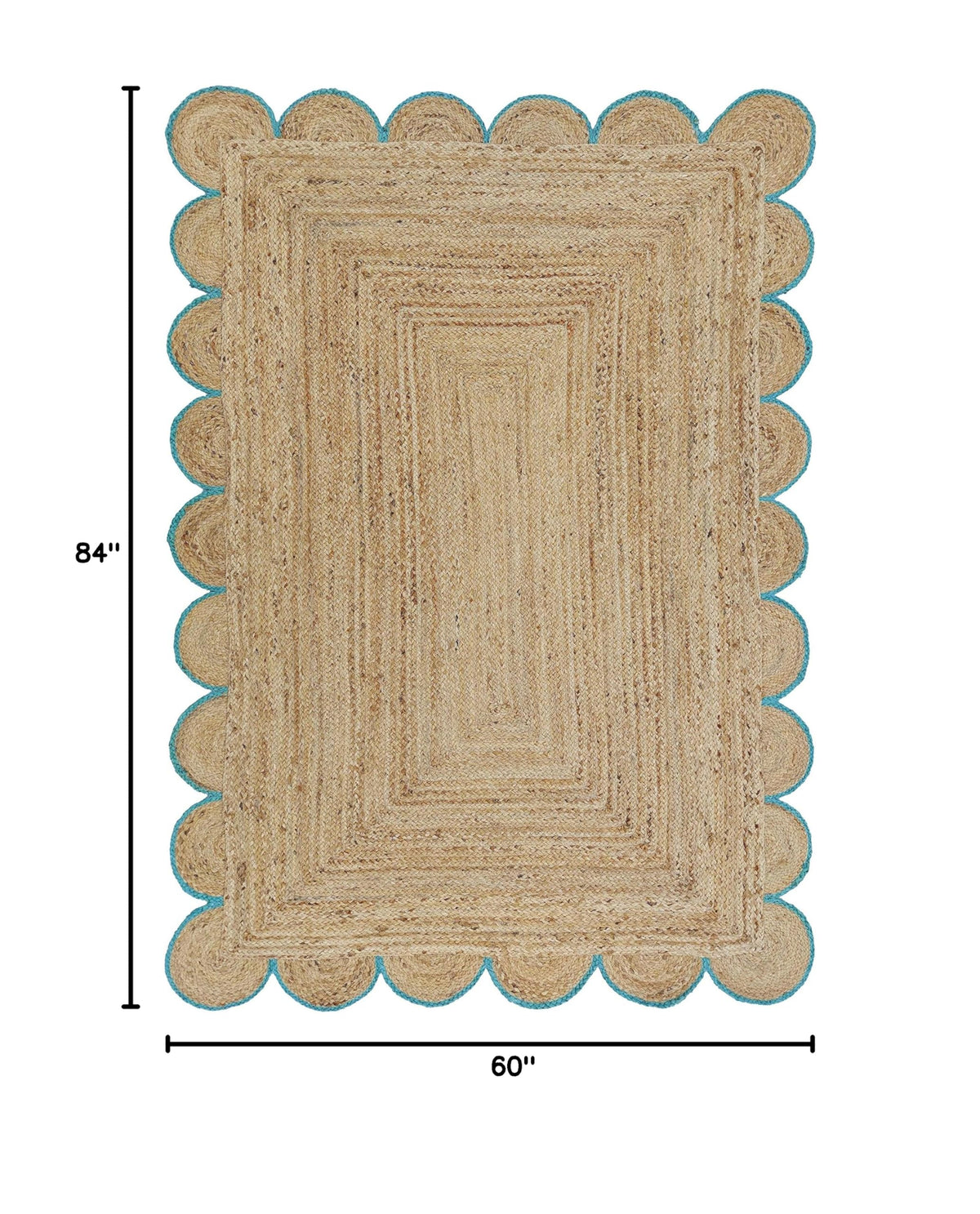 Scalloped Natural Jute Area Rug (5'x7' (Rectangular) / Teal)