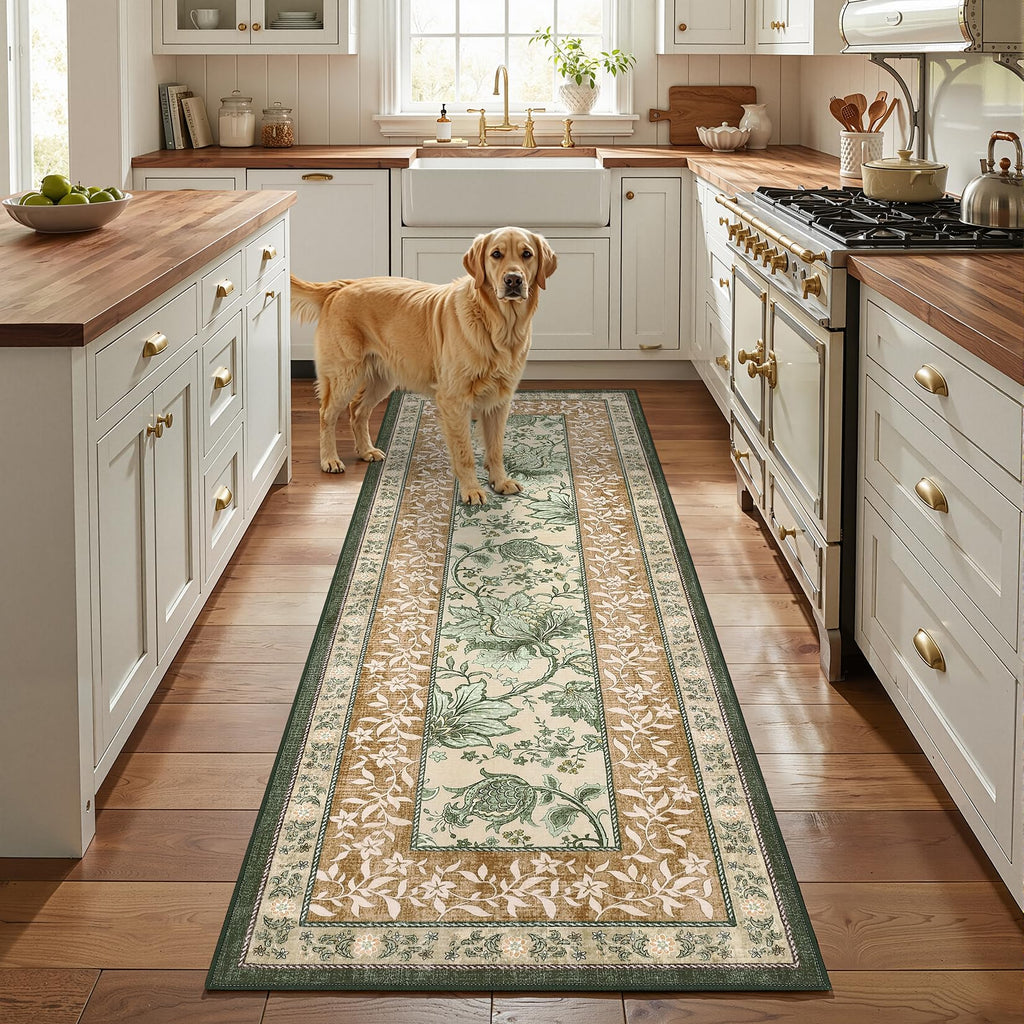 Terracotta Olive Sage Green Washable 6x9 Area Rugs (Terracotta / Olive Sage Green / 6' x 9' (Rectangular))