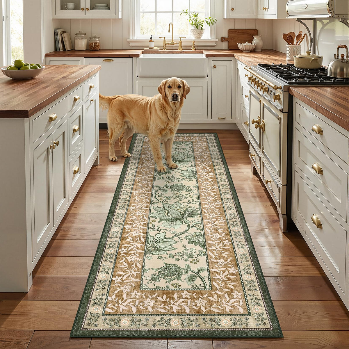 Terracotta Olive Sage Green Washable 6x9 Area Rugs (Terracotta / Olive Sage Green / 6' x 9' (Rectangular))