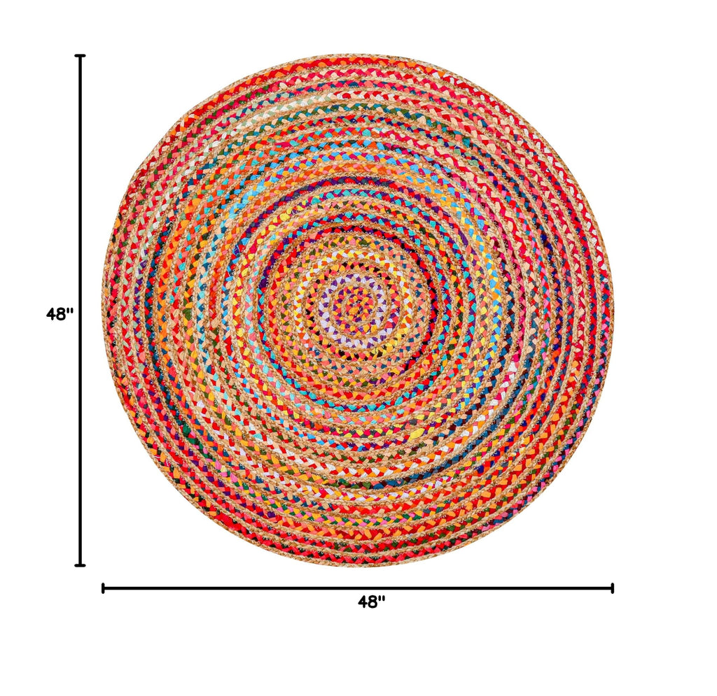 Jute Cotton Braided Woven Rug 4 Feet Round (4' (Round) / Multi Color)