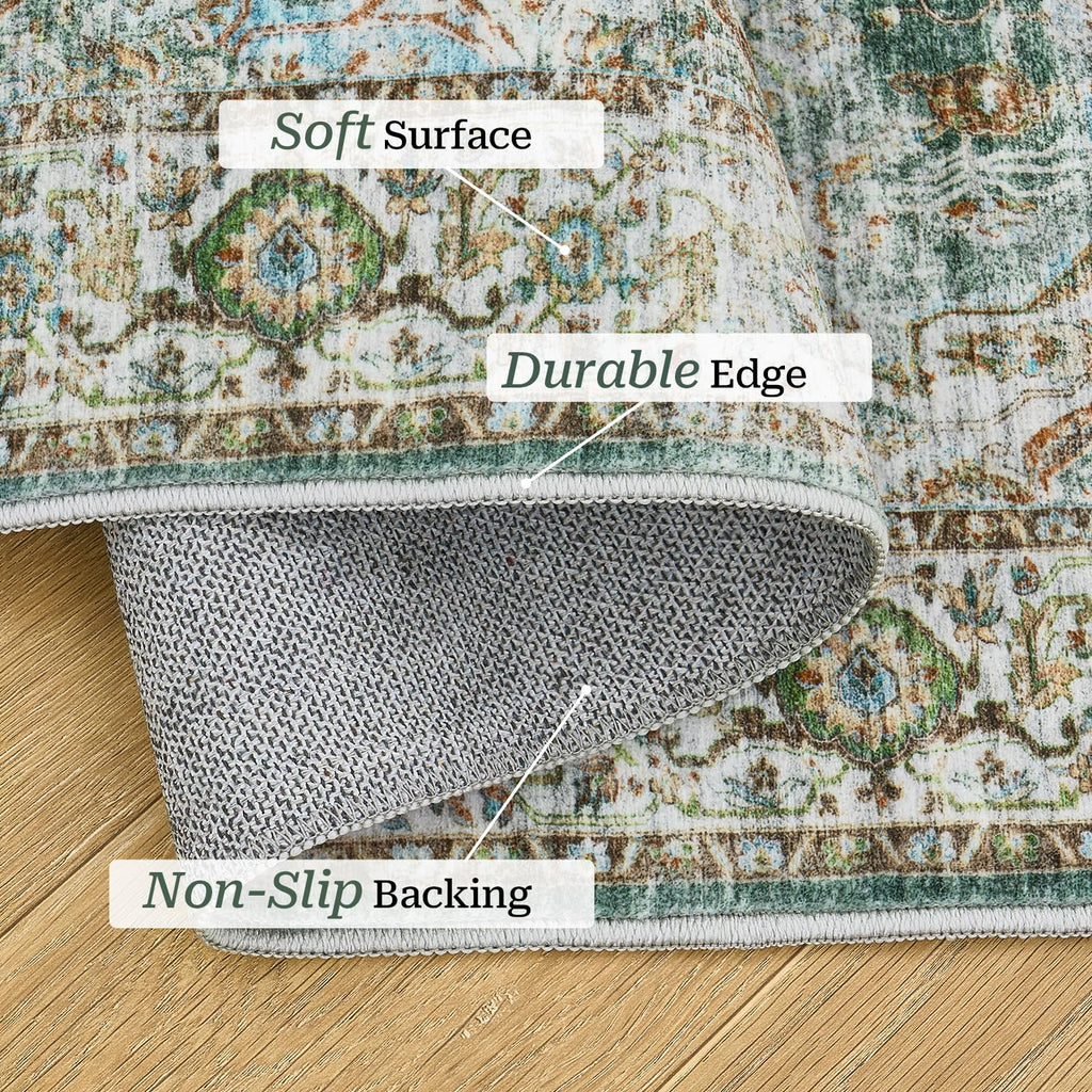 Washable Runner Rugs 2x12 Long for Hallway Kitchen Soft (Green / 2' x 12' (Runner))