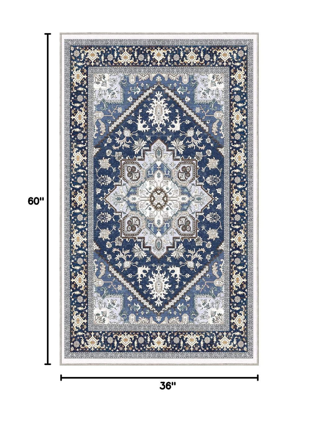 Soft Area Rugs 3x5 (3' x 5' (Rectangular) / Blue & Gold)