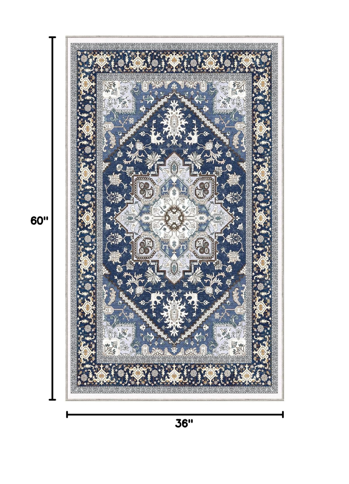 Soft Area Rugs 3x5 (3' x 5' (Rectangular) / Blue & Gold)