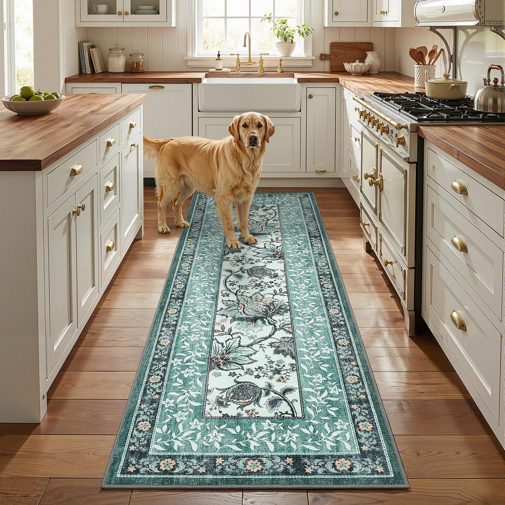 Teal 2x3 Door Mat Indoor Rugs for Entryway Provence Small Botanical Grove Cottage core Washable Non (Teal / 2' x 3' (Rectangular))