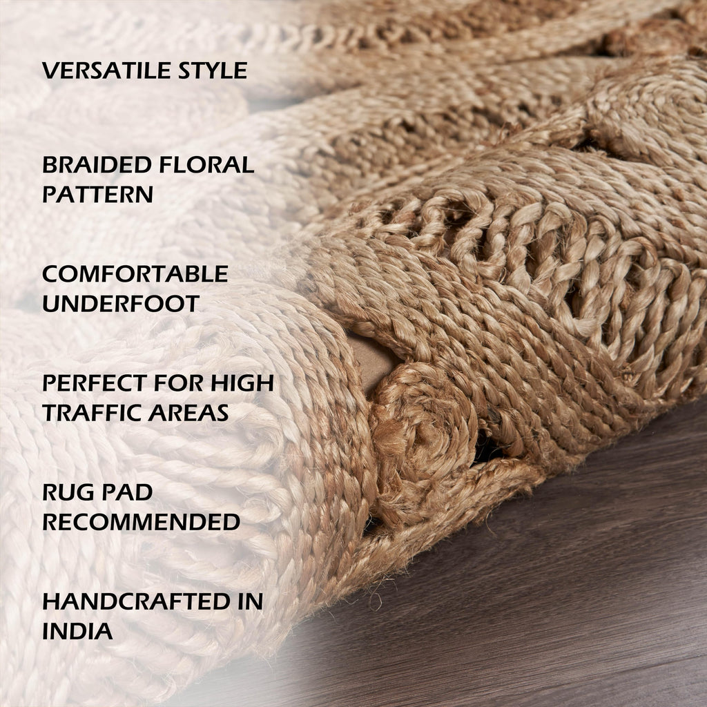 6ft Round Scalloped Jute Indoor Area Rug (Natural / 6' (Round))