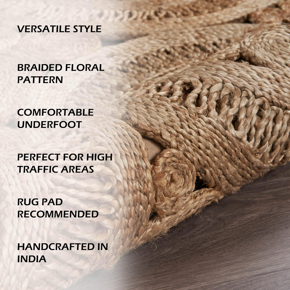 6ft Round Scalloped Jute Indoor Area Rug (Natural / 6' (Round))