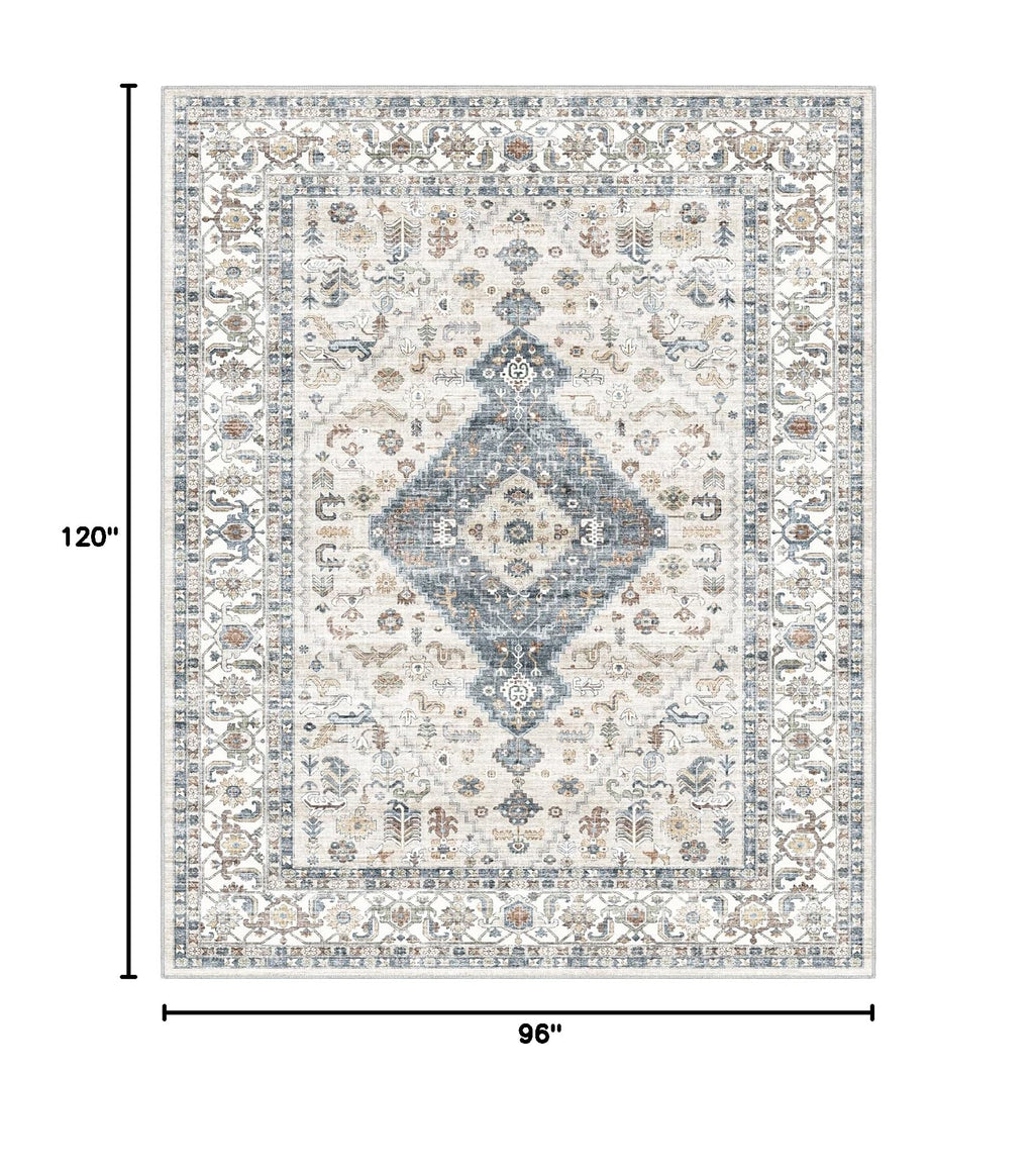 Washable Vintage Area Rug 8x10 for Living Room (Beige Dark Grey Cream / 8' x 10' (Rectangular))