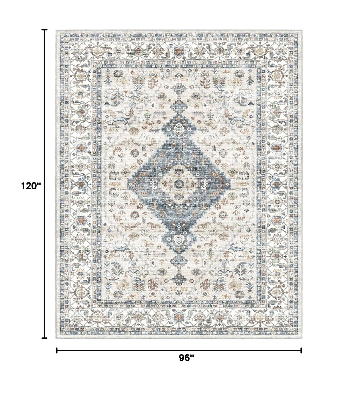 Washable Vintage Area Rug 8x10 for Living Room (Beige Dark Grey Cream / 8' x 10' (Rectangular))