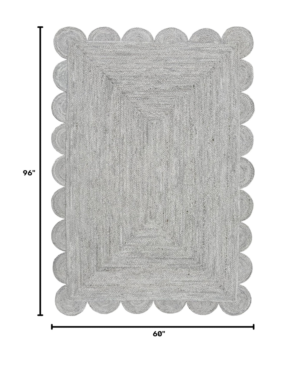 Scallop Jute Area Rug Boho Jute Rug Scalloped Coastal Rug (Fog Gray / 5'x8' (Rectangular))