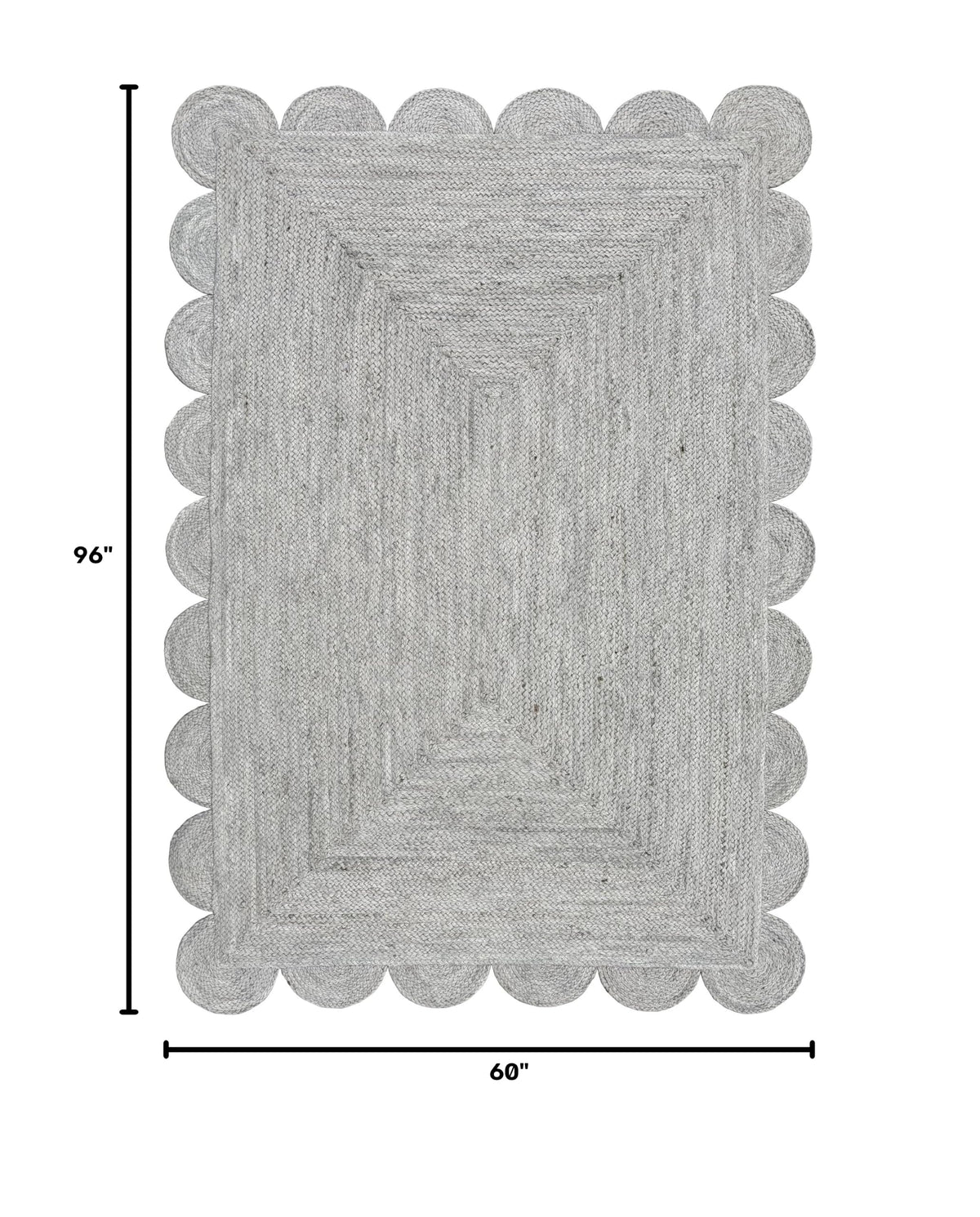 Scallop Jute Area Rug Boho Jute Rug Scalloped Coastal Rug (Fog Gray / 5'x8' (Rectangular))