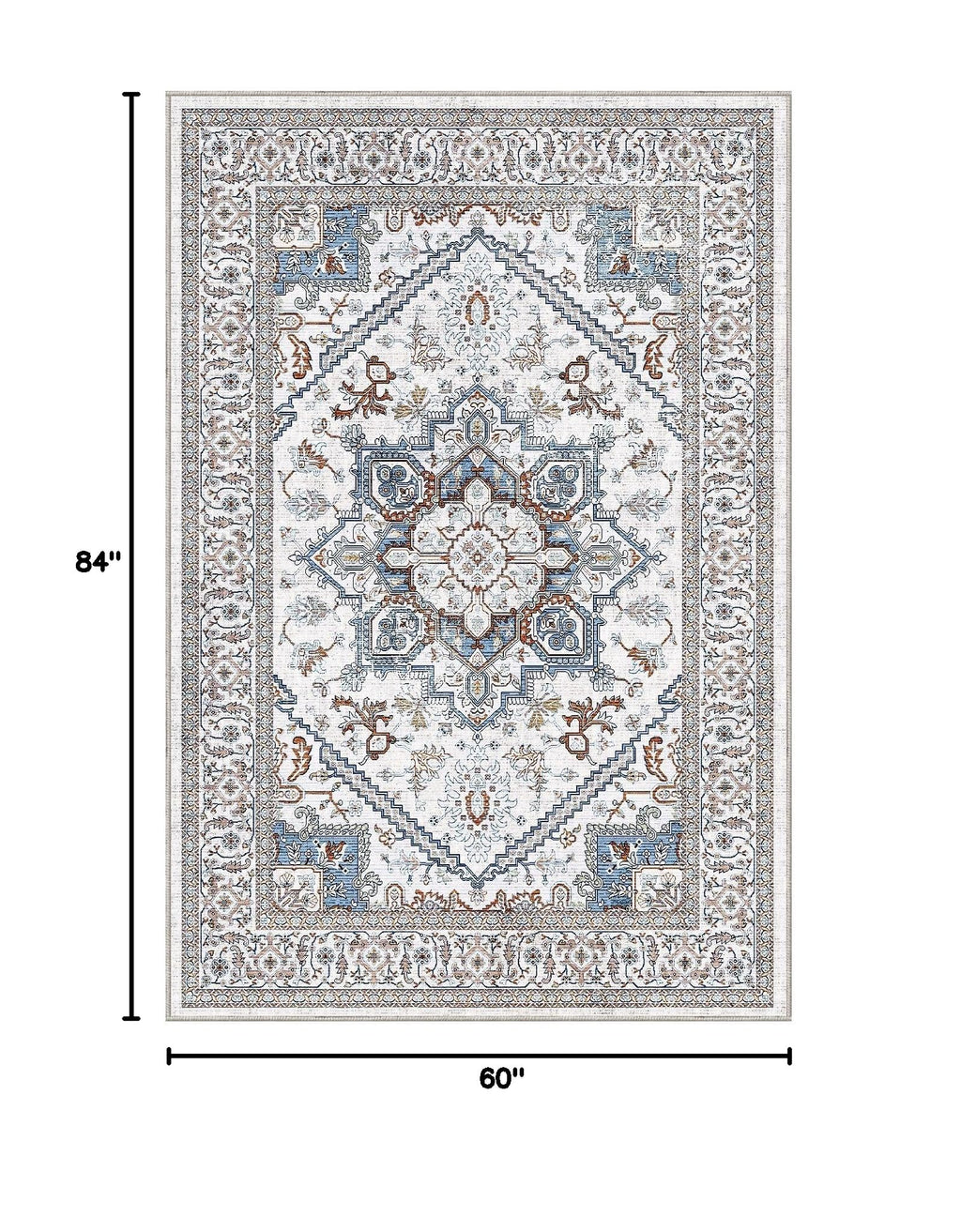 Soft Area Rugs 5x7 (5' x 7' (Rectangular) / Cream White & Blue)