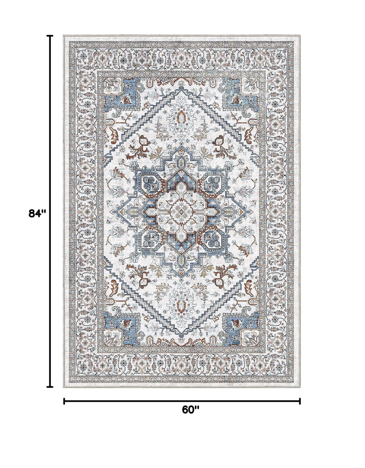 Soft Area Rugs 5x7 (5' x 7' (Rectangular) / Cream White & Blue)