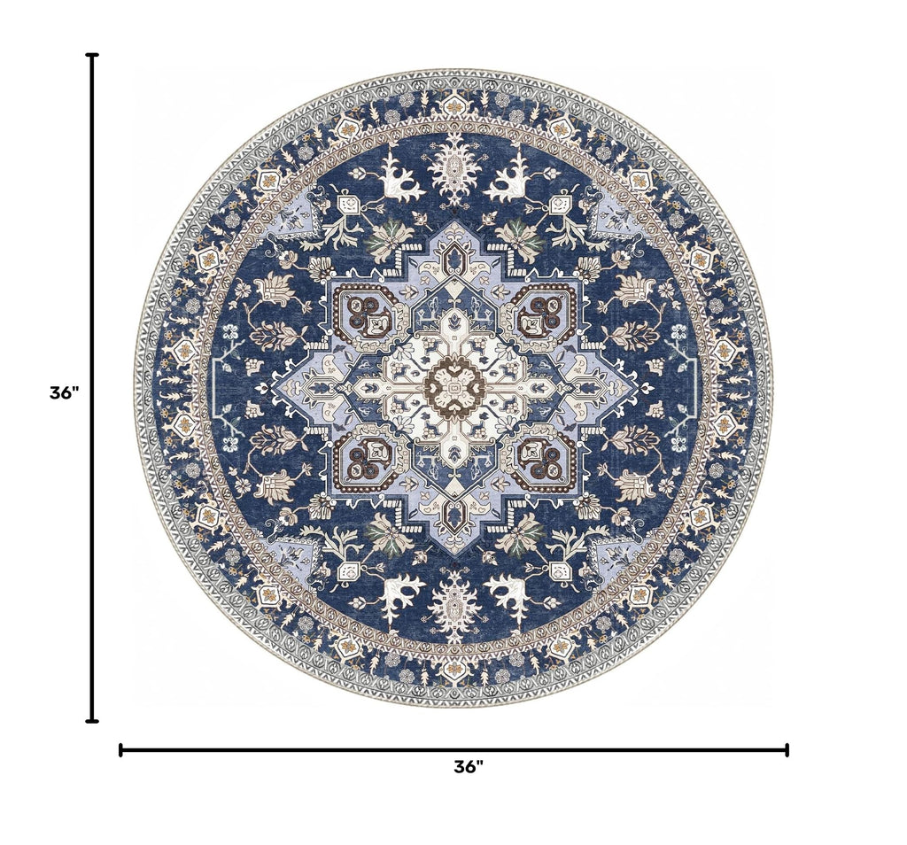 Soft Area Rugs 3' (3' (Round) / Blue & Gold)