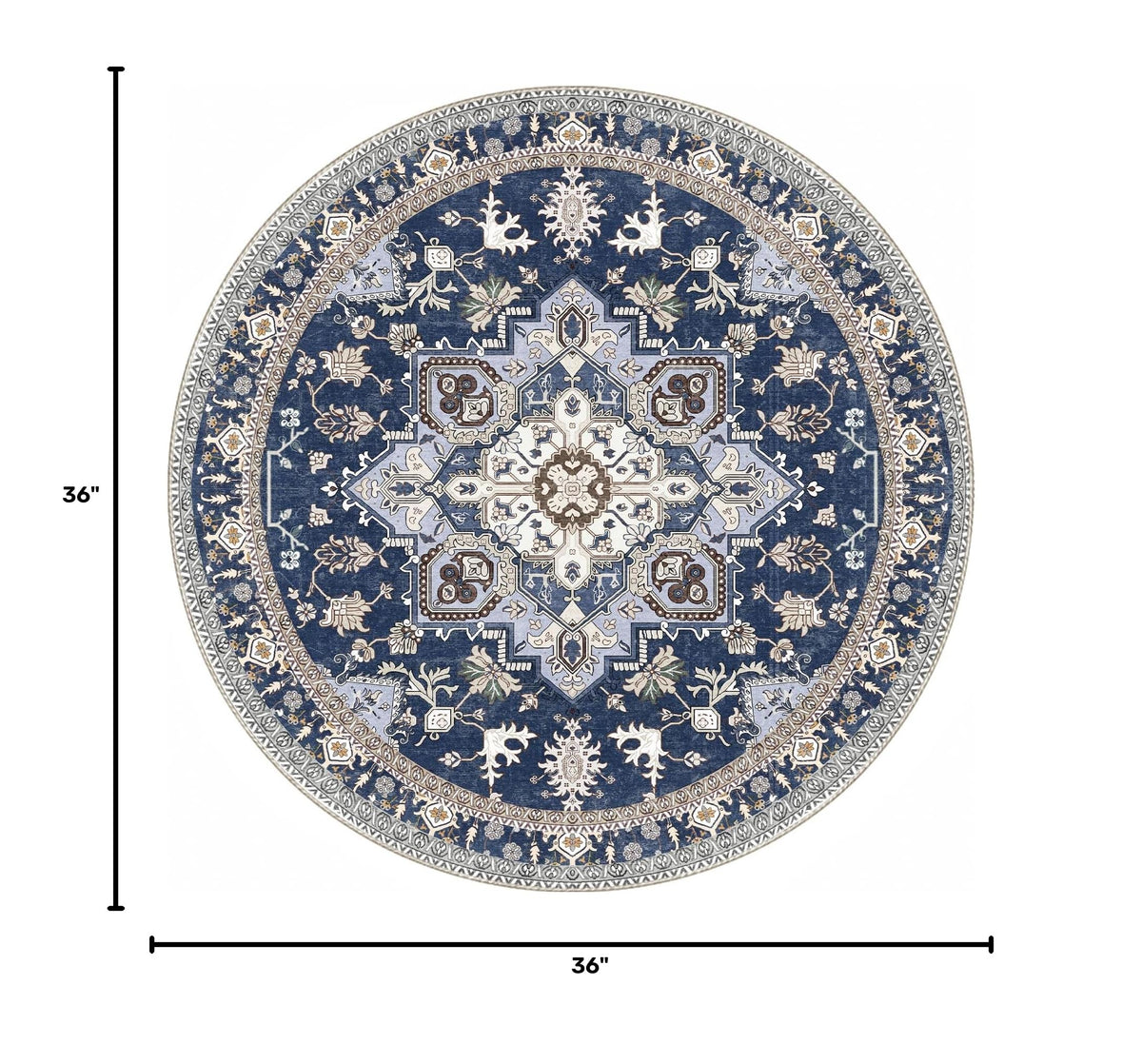 Soft Area Rugs 3' (3' (Round) / Blue & Gold)