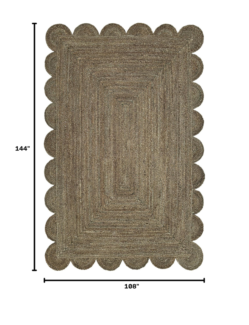 Scallop Jute Area Rug Boho Jute Rug Scalloped Coastal Rug (Dark Taupe / 9'x12' (Rectangular))