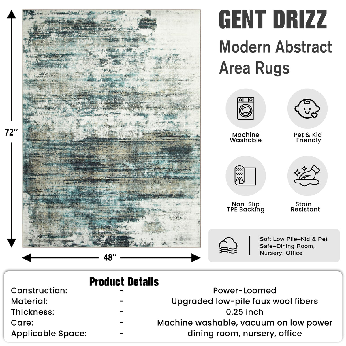 4x6 Area Rugs for Living Room (Teal Green/Multi Color / 4' x 6' (Rectangular))