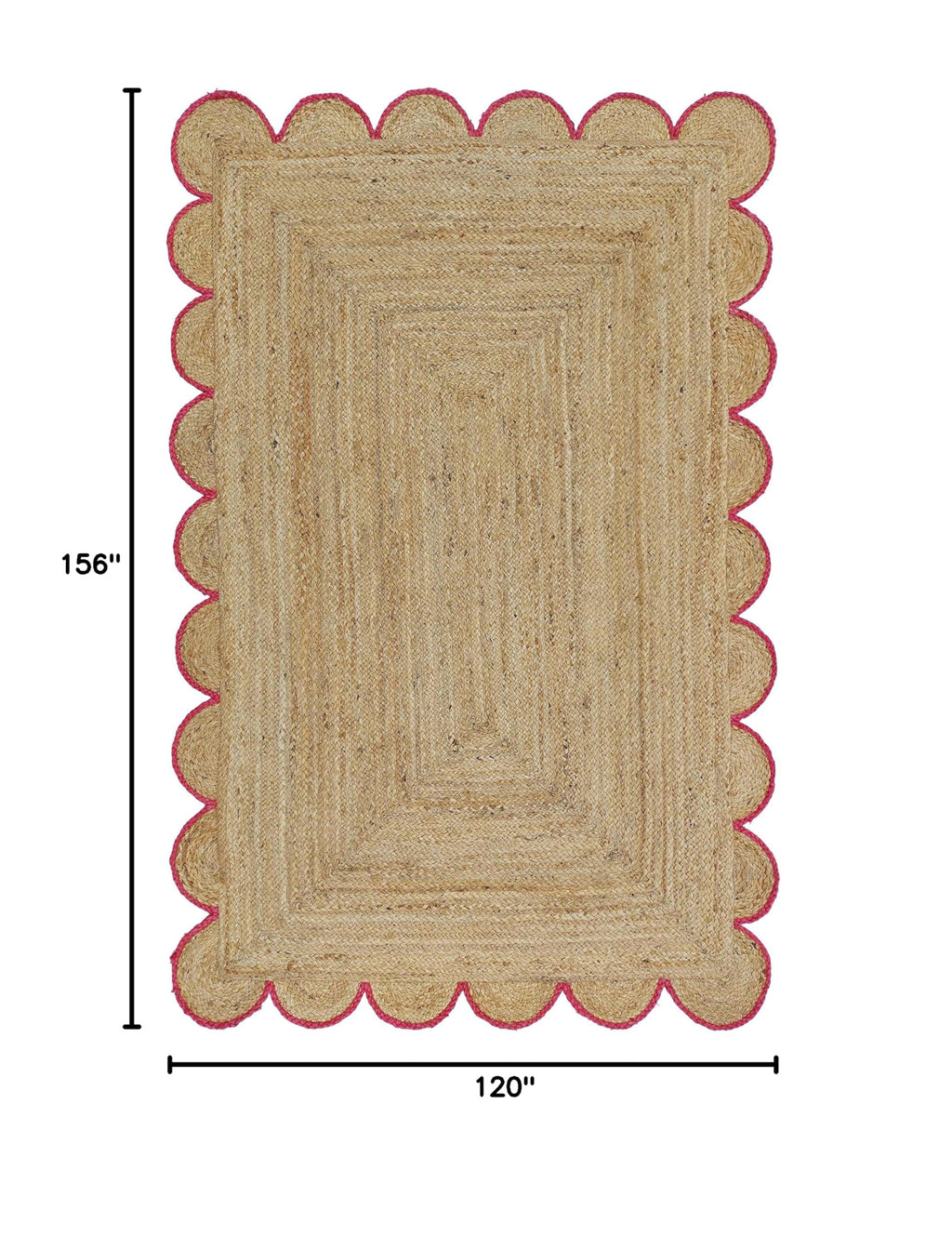 Scalloped Natural Jute Area Rug (10'x13' (Rectangular) / Pink)