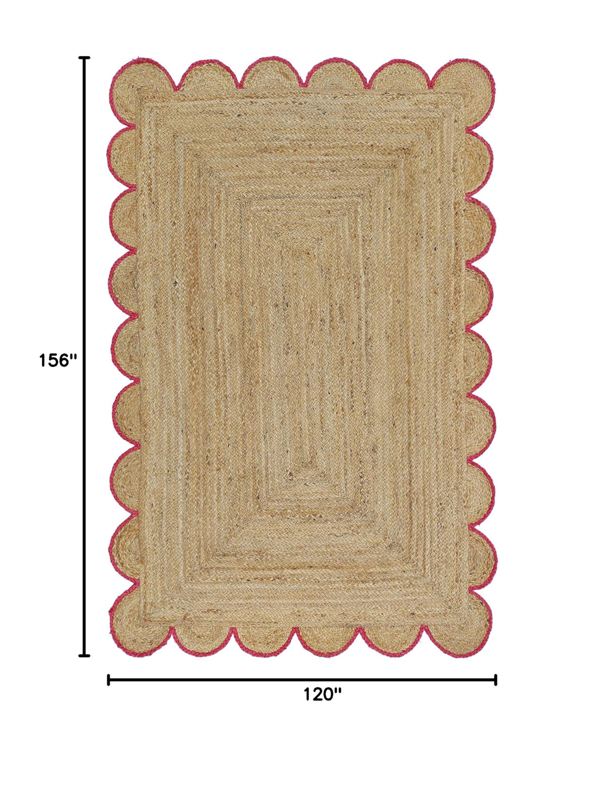 Scalloped Natural Jute Area Rug (10'x13' (Rectangular) / Pink)
