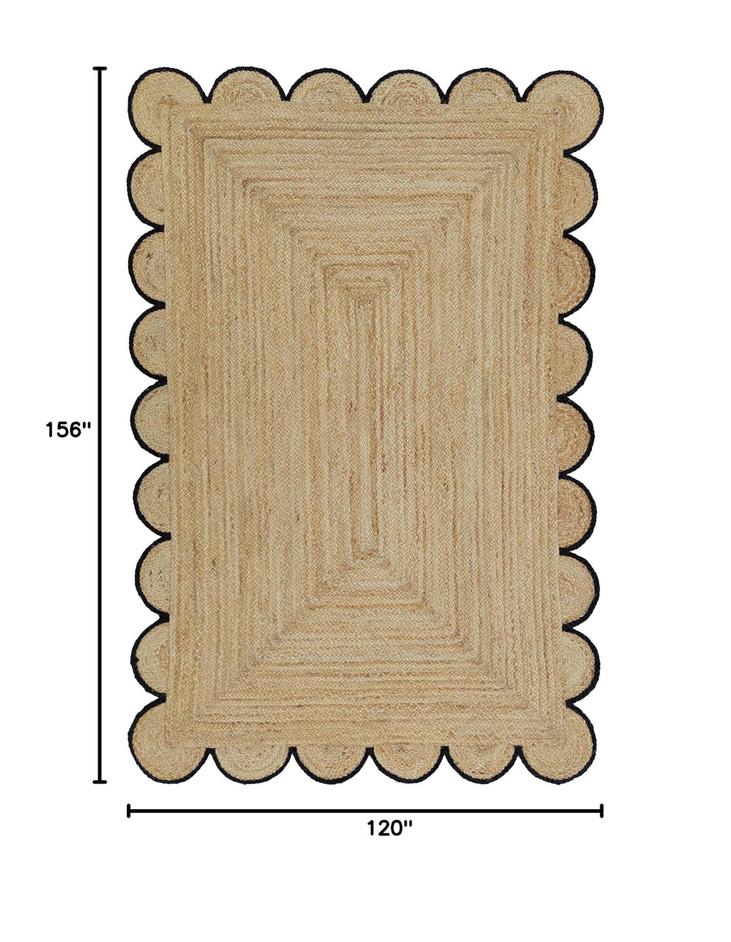 Scalloped Natural Jute Area Rug (10'x13' (Rectangular) / Black)