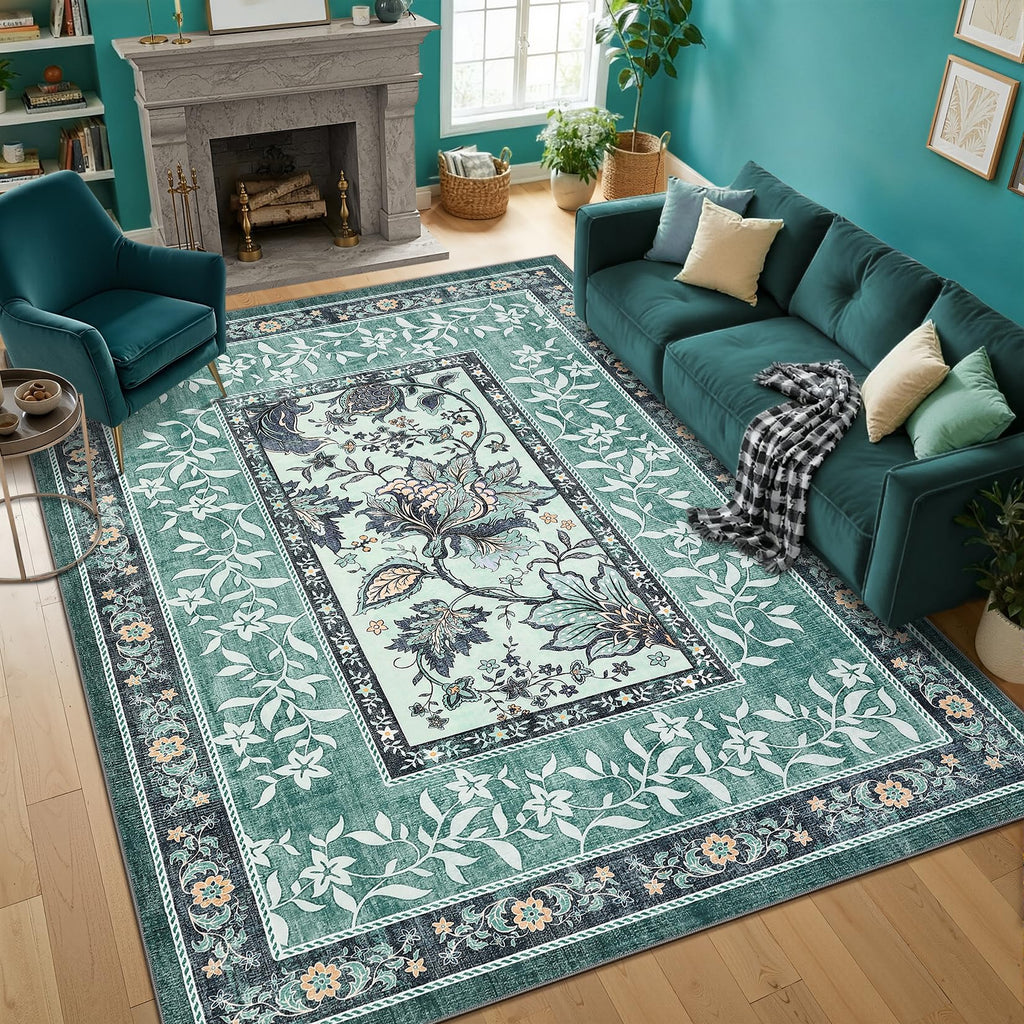 Teal Washable 5x7 Area Rugs (Teal / 5' x 7' (Rectangular))